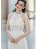 Halter Neck Ivory Lace Chiffon Keyhole Back Wedding Dress